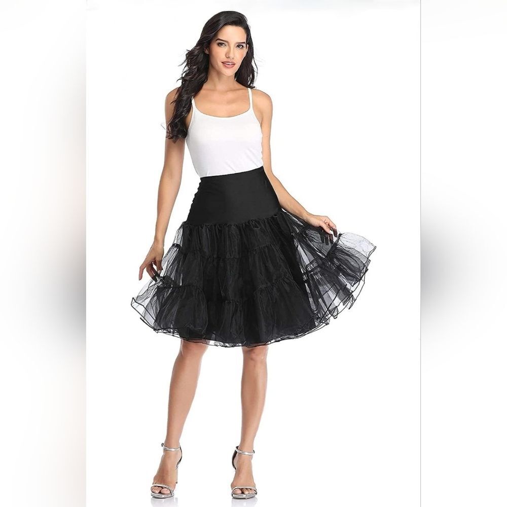 NWT Pinup Fashion Women Elastic Waist Petticoat Puffy Tutu Tulle Skirt Black XL